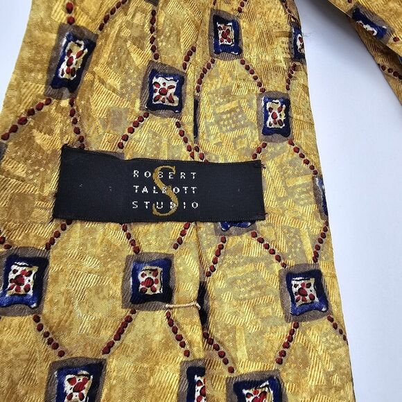 Mens Necktie Robert Talbott Tie - Yellow Geometric Silk  58" x 4" Vintage - Picture 6 of 7